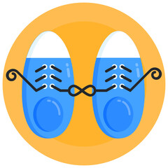 
Both laces tied together, shoes prank for food day, flat round icon

