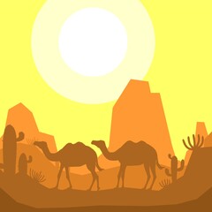 camel animal silhouette desert savanna landscape flat design vector illustration