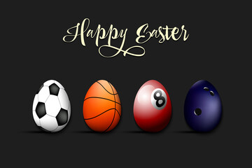 Happy Easter. Set eggs in the form of sport balls