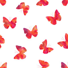 Fototapeta na wymiar butterfly watercolor seamless pattern, watercolor divorces, butterfly silhouette