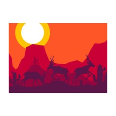antelope impala deer animal silhouette desert savanna landscape flat design vector illustration