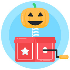 
A pumpkin prank box flat round icon

