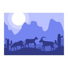 mountain goat animal silhouette desert savanna landscape flat design vector illustration