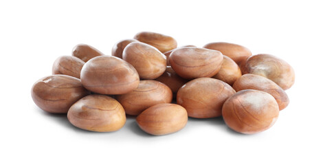 Many raw jackfruit seeds on white background