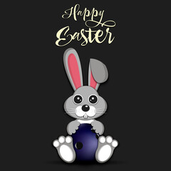 Happy Easter. Easter Rabbit with bowling ball