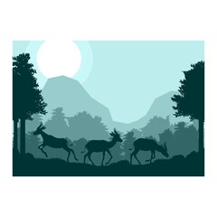 impala deer animal silhouette forest mountain landscape flat design vector illustration