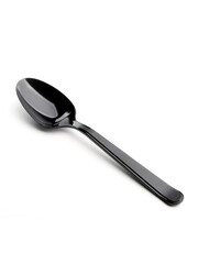 Plastic black disposable spoon isolated on a white background.