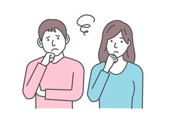 Fototapeta premium Vector Illustration of young man and woman (couple or family etc. ) in trouble or confused.