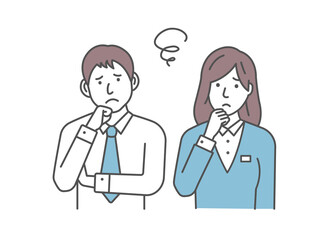 Vector Illustration of young businessman and businesswoman in trouble or confused.