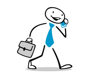 Cartoon Geschäftsmann telefoniert auf unterwegs mit Smartphone