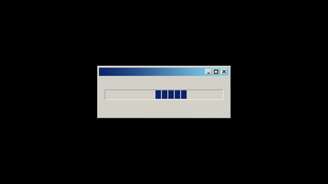 vintage loading bar whit error message, 1990s 1980s, video 4k alpha channel