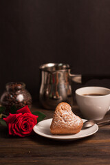 coffee cup cookies dessert breakfast wooden table sweets