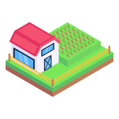 
A countryside house isometric icon with editable graphics

