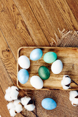 colorful easter eggs on wooden board spring holiday easter