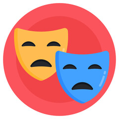 
Sad and happy masks icon, flat rounded design of theater masks 

