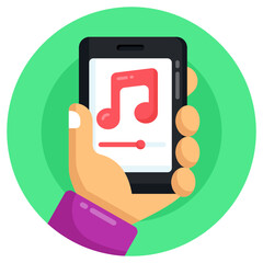 
Music note inside smartphone showing flat icon of mobile music 

