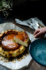 Fototapeta premium San Sebastian Cheesecake on Black Background