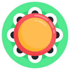 
A percussion music instrument, flat rounded icon of tambourine 


