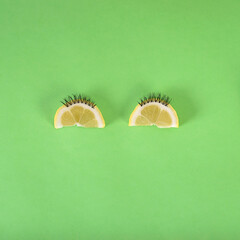 Creative summer pattern made of lemon  on pastel green  background. Fruit minimal concept. Flat lay.