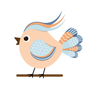 Vector color image of a bird, bird icon design. Cute birds cartoon. placard decor. Art print. Folk art bird decoration, retro. Wallpaper.