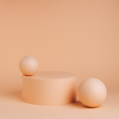Product podium with ball sphere on pastel orange background. Concept scene stage showcase for...
