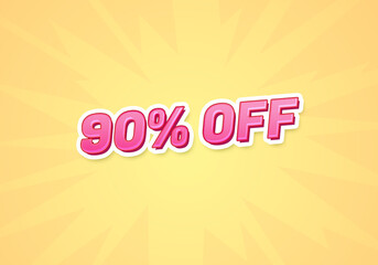 90 percent off discount word concept. 90 percent off discount on yellow background. use for cover, banner, blog.