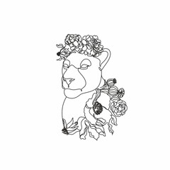 The head of a lion in a flower ornament