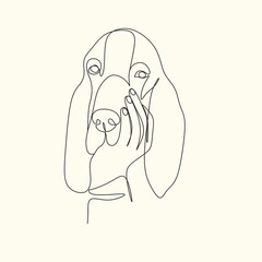 In the heart of a girl and a dog, people's love for animals in the style of minimalism in one line. Design for decor, logo, modern tattoos, wallpapers, icons, albums, prints, banners, prints. Vector