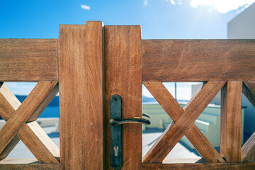Architecture of doors of Oia village on Santorini island, Greece