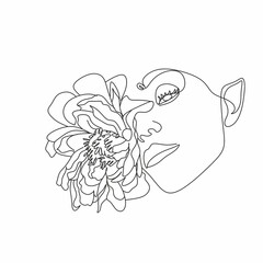 Woman face with butterfly. Line art female hands with butterflies. Abstract face with butterfly by one line drawing. Portrait minimalistic style. Botanical print. Nature symbol of cosmetics.
