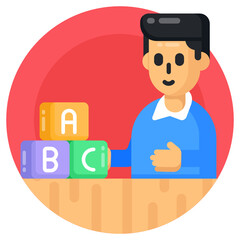 
Alphabetic blocks denoting learning blocks, flat round icon

