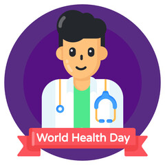
Doctor avatar on a purple background, flat round icon

