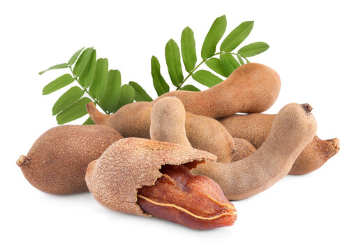Delicious ripe tamarinds on white background. Exotic fruit