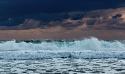 Sea waves in mediterranean sea during storm.