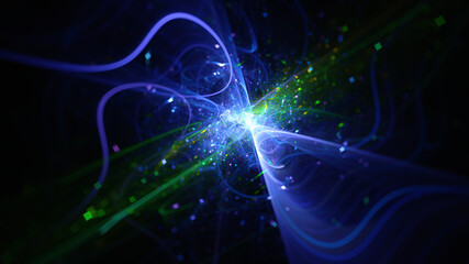 Abstract background, smooth multicolored lines on a black background.