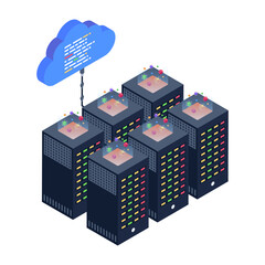 
A server room icon in isometric design, premium download 

