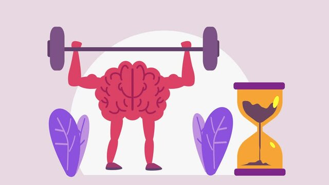 Brain doing exercise with weight lifting