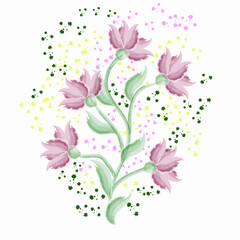 Drawing of a flower in a watercolor style in bed colors on a white background. Abstract plant design for print, cover, wallpaper, postcards. Minimalism. Vector illustration. 