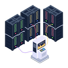 
A server room icon in isometric design, premium download 

