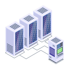 
A server room icon in isometric design, premium download 

