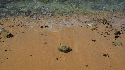 Abstract Swirls With Green Coral and Blue Ocean and Orange Sand