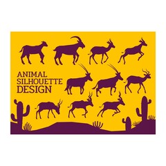 animal deer goat impala antelope wildlife Desert landscape silhouette set vector illustration
