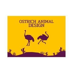 ostrich bird desert animal silhouette flat design vector illustration