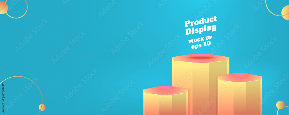 Leinwandbilder vector flat geometric product display summer background, orange yellow glow color block studio kiosk