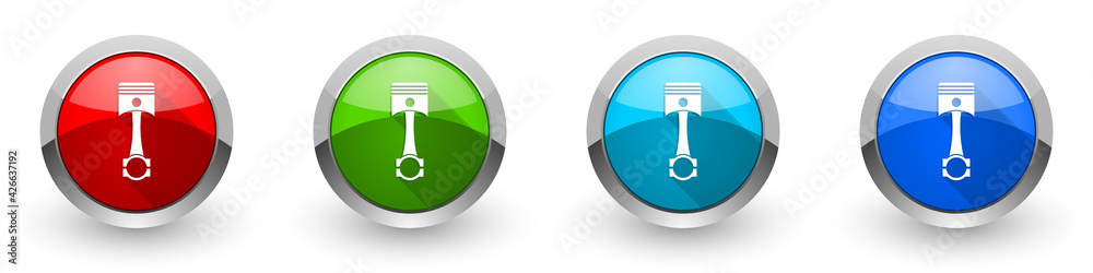 Leinwandbilder piston silver metallic glossy icons, set of modern design buttons for web, internet and mobile appli