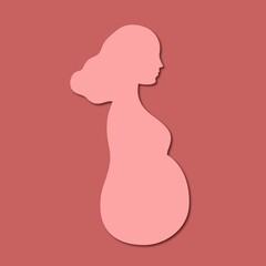 Paper cut style. Logotype with pregnant woman. Silhouette profile portrait. Stylish logo for a prenatal or reproductive clinic, pregnancy brochure, surrogacy agency. 