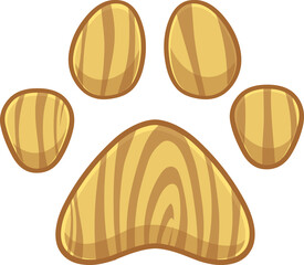 Wooden Dog Or Cat Paw Print Logo Design. Vector Illustration Isolated On White Background