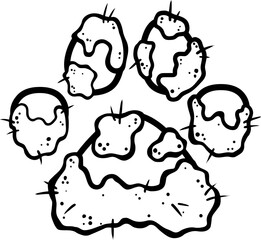 Outlined Dirty Dog Or Cat Paw Print Logo Design. Vector Illustration Isolated On White Background
