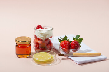 Homemade strawberry face mask ingredients. DIY homemade natural skin care products.