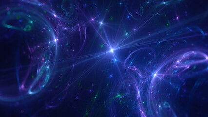 Abstract background, smooth multicolored lines on a black background.